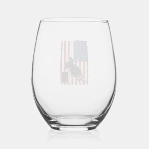 Barrel Racing American Flag Vintage Vector Design_ Stemless Wine Glass
