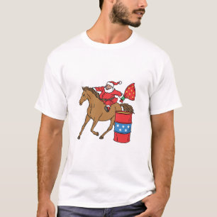 Barrel Racing Christmas Santa on Barrel Horse T-Shirt