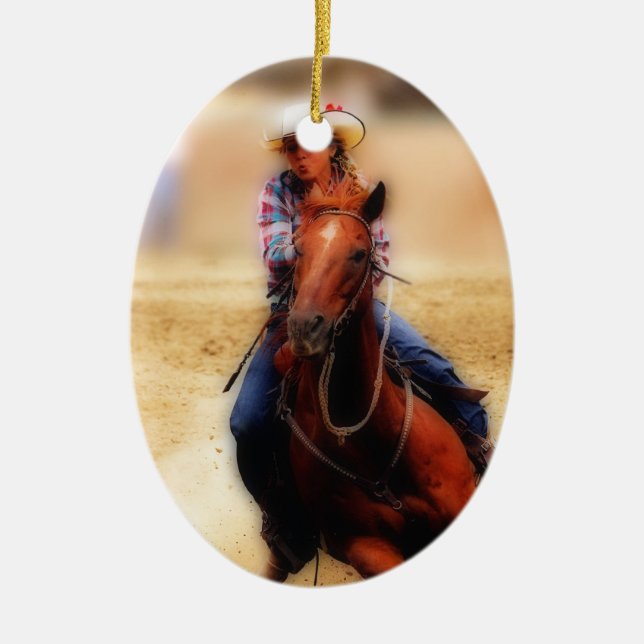 Barrel Racing Cowgirl 2018 Ceramic Ornament (Front)