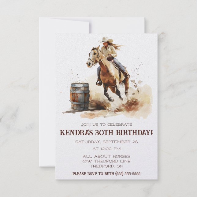 Barrel Racing, Cowgirl Birthday Party Invitation (Front)