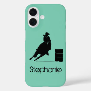 Barrel Racing Girl Silhouette on a Green Backdrop iPhone 16 Case