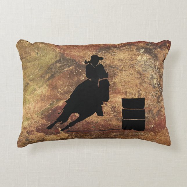 Barrel Racing Girl Silhouette on a Grunge Texture Decorative Cushion (Front)