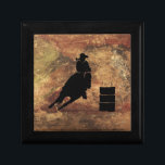 Barrel Racing Girl Silhouette on a Grunge Texture Gift Box<br><div class="desc">Exciting and rustic rodeo themed illustration. Silhouette of a cowgirl barrel racing with her horse. Background is a rough weathered brown and red toned earthy grunge texture. Great for rodeo enthusiasts and horse lovers.</div>