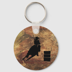 Barrel Racing Girl Silhouette on a Grunge Texture Key Ring