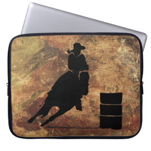 Barrel Racing Girl Silhouette on a Grunge Texture Laptop Sleeve