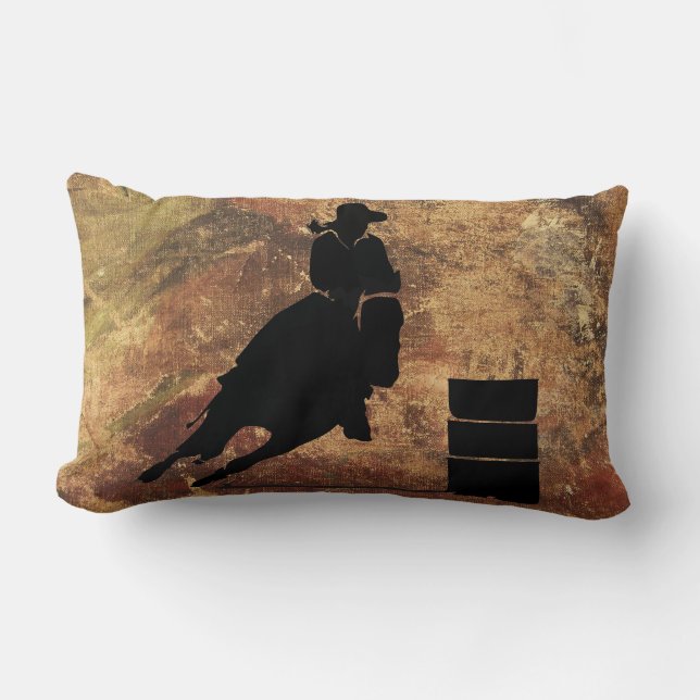 Barrel Racing Girl Silhouette on a Grunge Texture Lumbar Cushion (Front)
