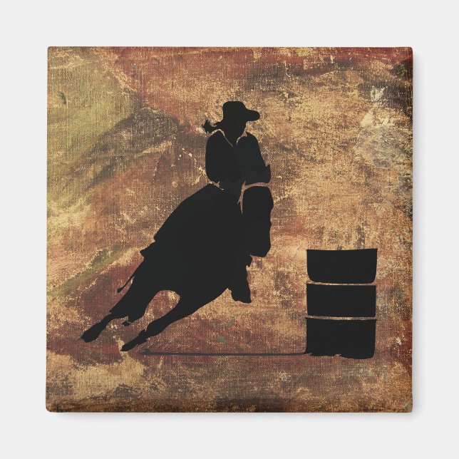Barrel Racing Girl Silhouette on a Grunge Texture Magnet (Front)