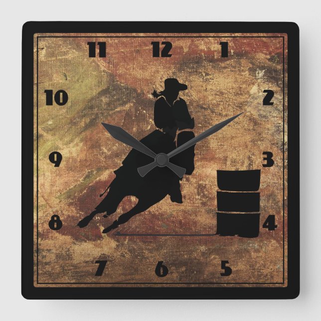 Barrel Racing Girl Silhouette on a Grunge Texture Square Wall Clock (Front)
