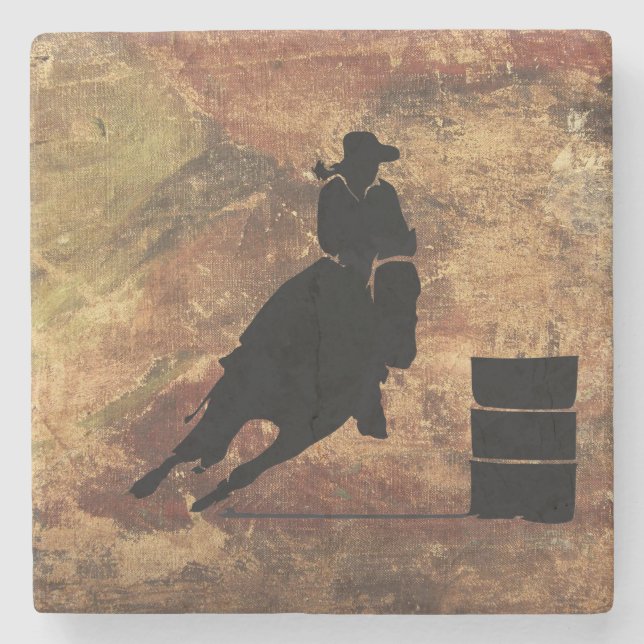 Barrel Racing Girl Silhouette on a Grunge Texture Stone Coaster (Front)