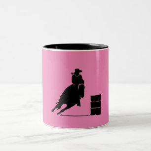 Barrel Racing Girl Silhouette on Pink Backdrop Two-Tone Coffee Mug
