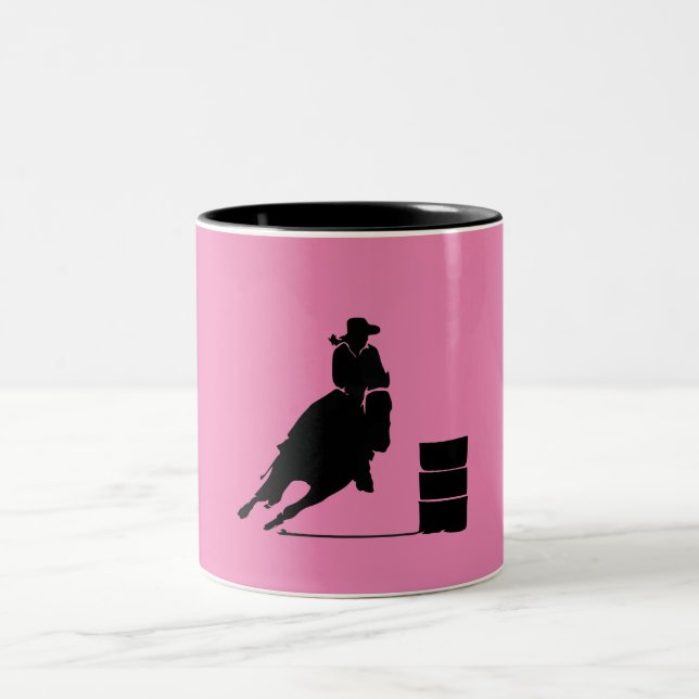 Barrel Racing Girl Silhouette on Pink Backdrop Two-Tone Coffee Mug (Center)