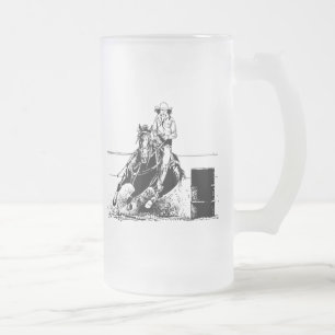 Barrel Racing Horse Frosted Glass Beer Mug