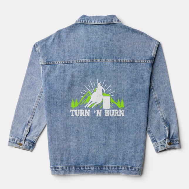 Barrel Racing   Turn N Burn   Horse Riding  Denim Jacket (Back)