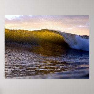 Barrel Surf Wave in the Ocean Sunset Poster