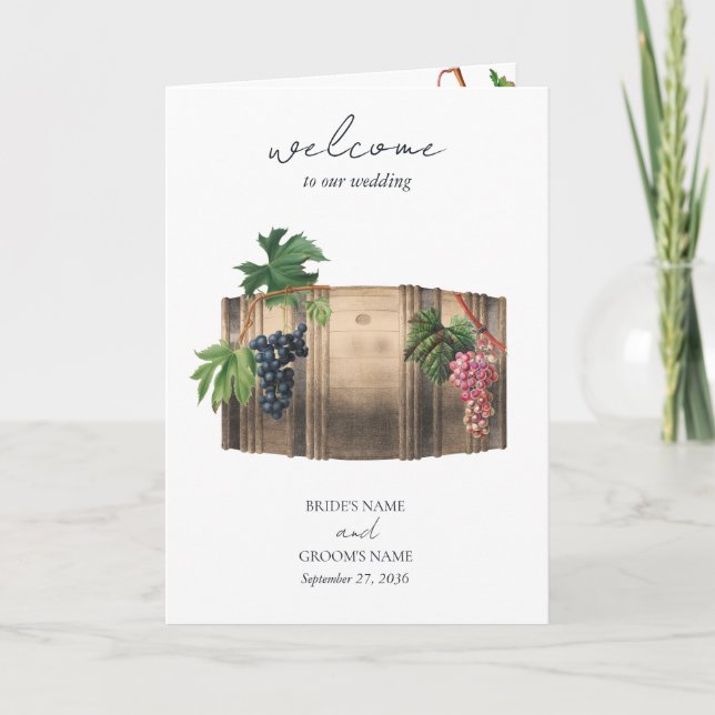 Barrel Winery Vineyard Wedding Order of Service Programme (Front)