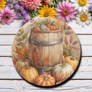 Barrel with Pumpkins Fall Paper Plate