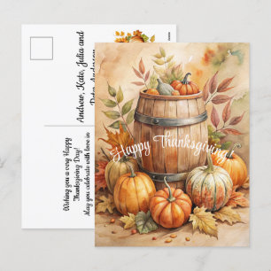 Barrel with Pumpkins Happy Thanksgiving Holiday Postcard