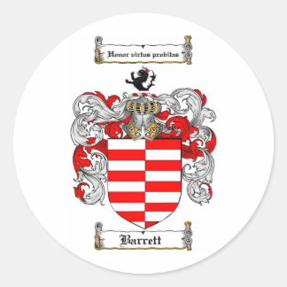 BARRETT FAMILY CREST -  BARRETT COAT OF ARMS CLASSIC ROUND STICKER