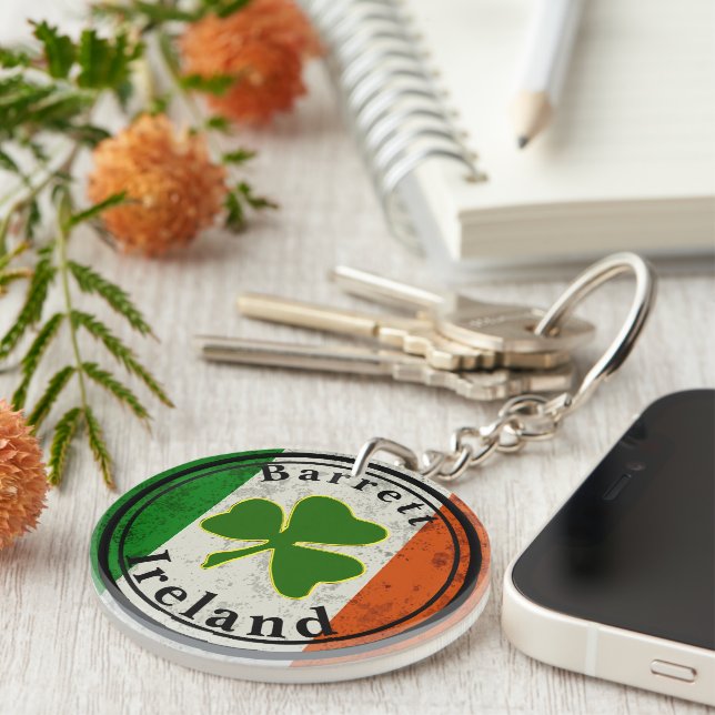 Barrett Gold Trimmed Shamrock Personalised Key Ring (Front Right)