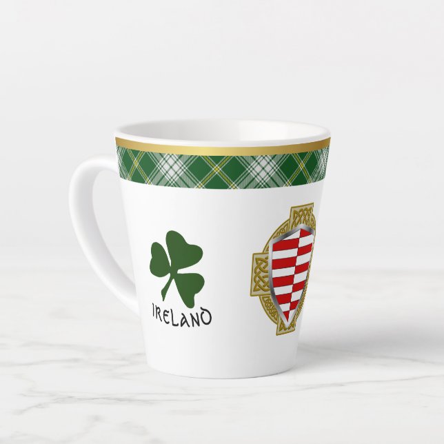 Barrett Irish Shield & Tartan Personalised Latte Mug (Left Angle)