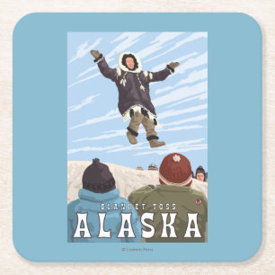 Barrow, Alaska Blanket Toss Vintage Travel Square Paper Coaster