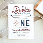 BARRY Rookie of the Year Baseball 1st Birthday Invitation<br><div class="desc">This rookie of the year first birthday invitation features blue stars,  red fonts,  and baseball themed graphics. This invite is the perfect addition to your baseball themed 1st birthday party event.</div>