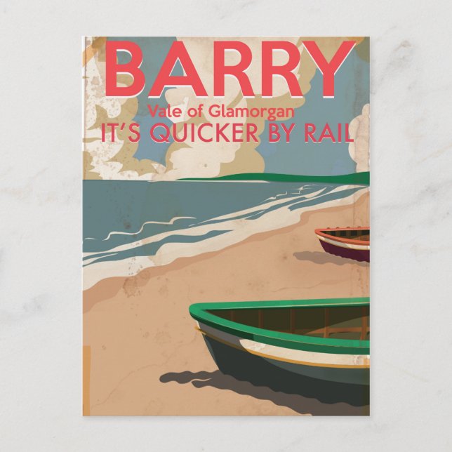 Barry, Wales Vintage locomotive Travel Poster Postcard (Front)