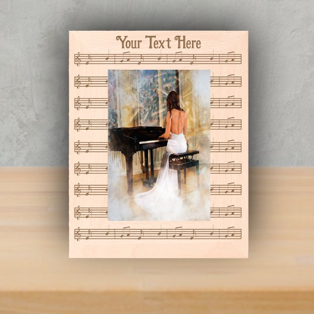 Bars of Music Notes Sheet Music for Musicians Etched Frames (Musician themed wood picture frame with etched sheet music bars of music notes.)