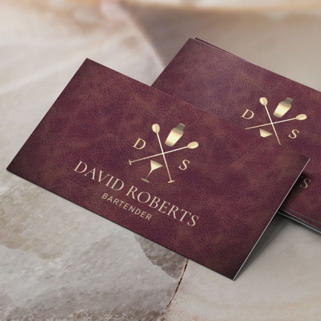 Bartender Bar Club Elegant Leather Sommelier Business Card (Creator Uploaded)