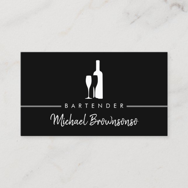 Bartender Bar Club Modern Black Business Card (Front)