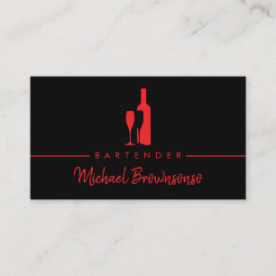 Bartender Bar Club Modern Black red Business Card