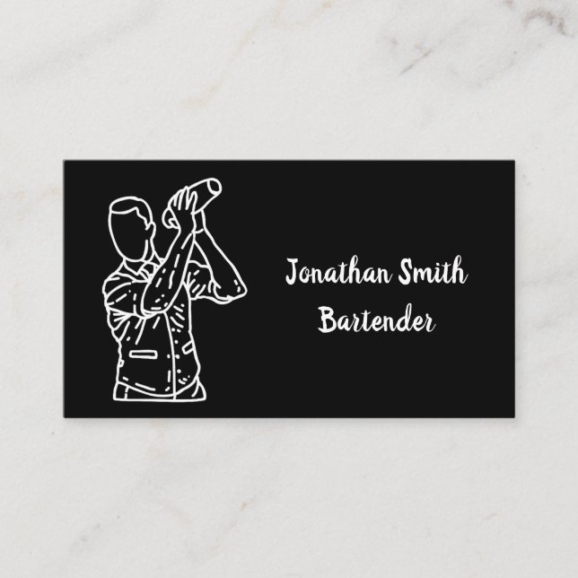 Bartender Black & White Modern Business Card (Front)