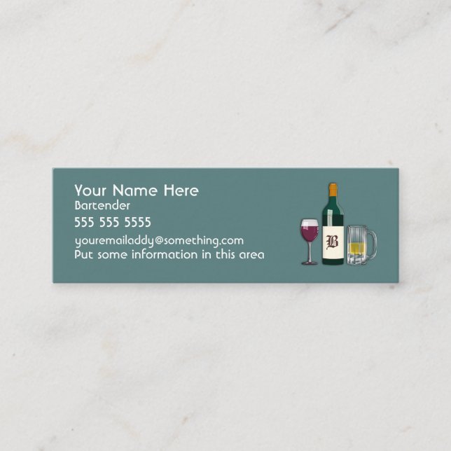 Bartender Blue Mini Business Card (Front)