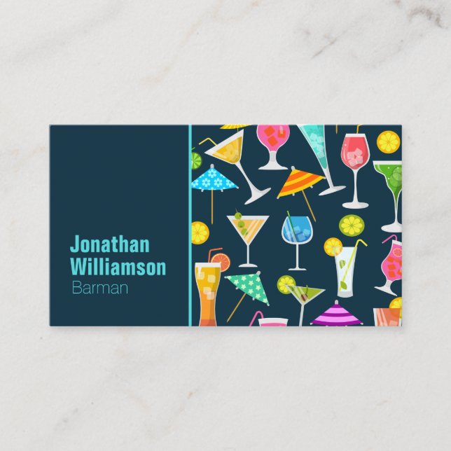 Bartender Colourful Cocktail Pattern Business Card (Front)