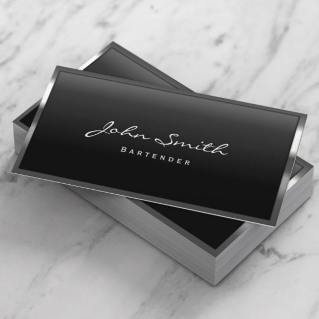 Bartender Cool Metal Border Modern Business Card (Creator Uploaded)