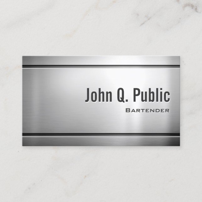 Bartender - Cool Stainless Steel Metal Business Card (Front)