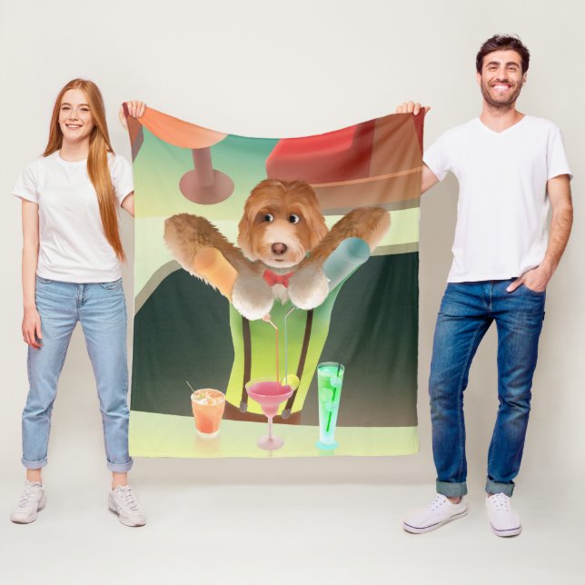 Bartender Dog: Neon Bar & Cocktail Mixology Fleece Blanket (In Situ)