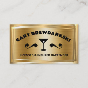 bartender drinks olive martini glass faux gold business card