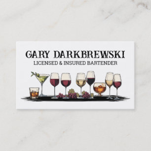 bartender drinks wine martini brandy glasses business card