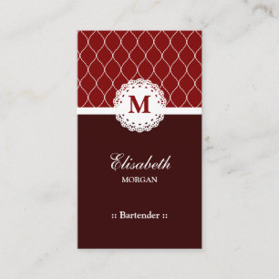 Bartender Elegant Brown Lace Pattern Business Card