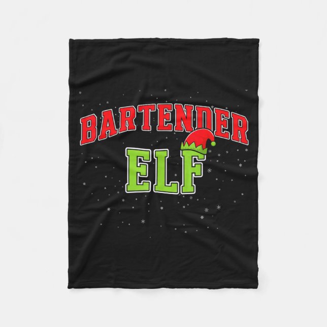 Bartender Elf Christmas Family Matching Group Xmas Fleece Blanket (Front)