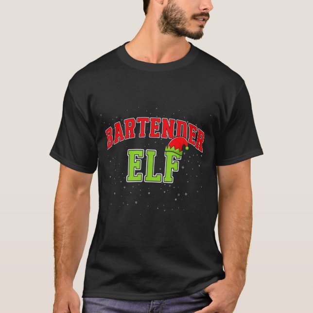 Bartender Elf Christmas Family Matching Group Xmas T-Shirt (Front)