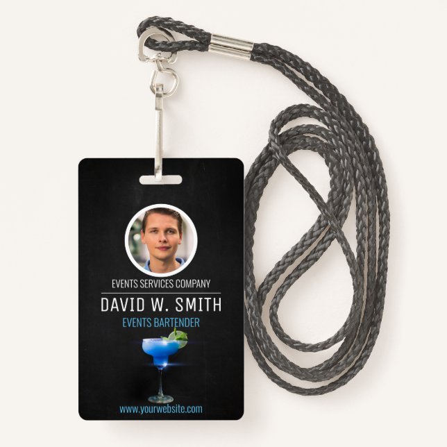 Bartender for Events Professional Bartender Barman ID Badge (Front with Lanyard)