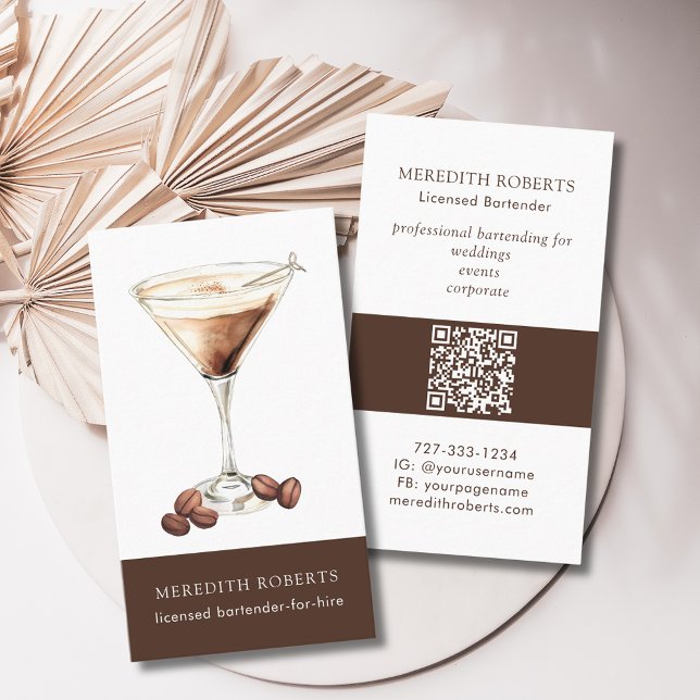 Bartender for Hire Espresso Martini Cocktail Business Card (Bartender for Hire Espresso Martini Cocktail Theme Business Card)