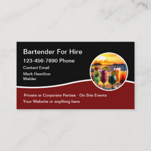 Bartender For Hire Modern Cool Business Cards