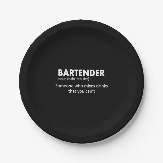 Bartender Funny Bartender Definition Beer Vodka Wh Paper Plate (Front)