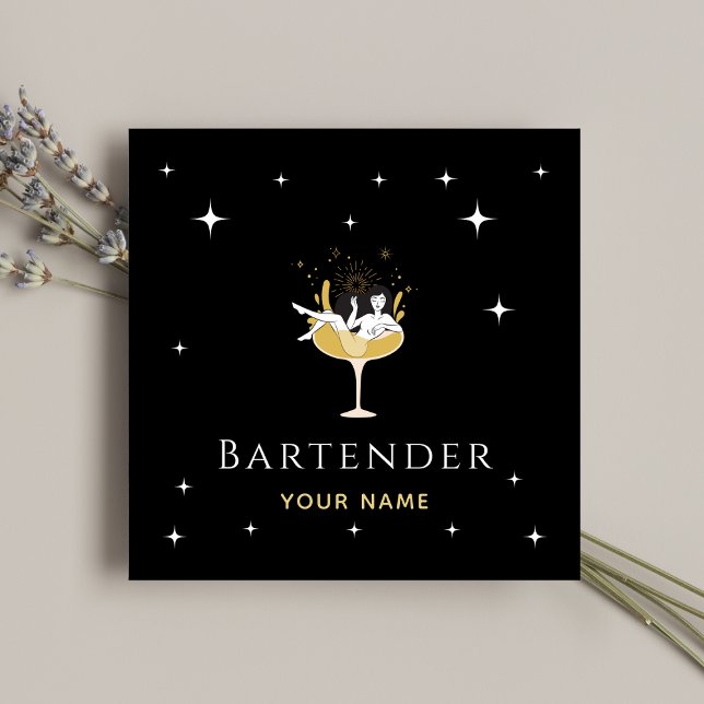 Bartender Glamourous Cocktail Funny Champagne Girl Square Business Card (Creator Uploaded)