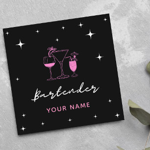 Bartender Glamourous Exotic Tropical Pink Cocktail Square Business Card