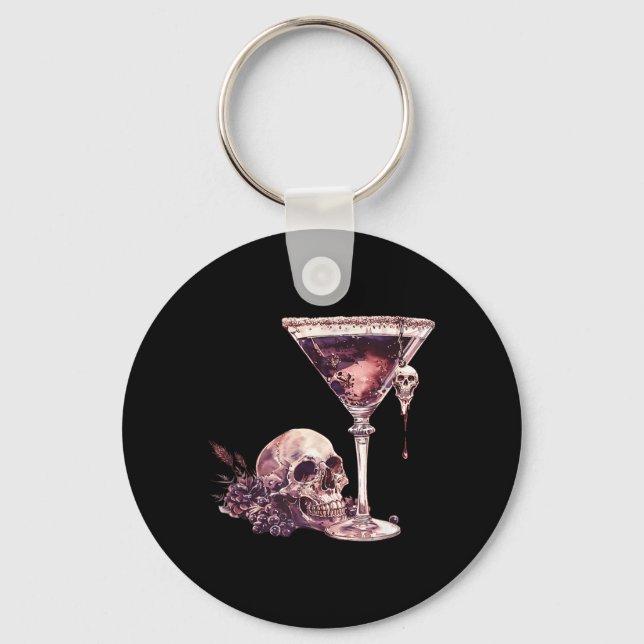 Bartender Halloween Martini Glass Skull Mixologist Key Ring (Front)