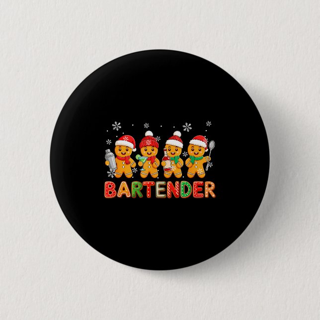 Bartender Job Group Santa Gingerbreads Xmas Cookie 6 Cm Round Badge (Front)